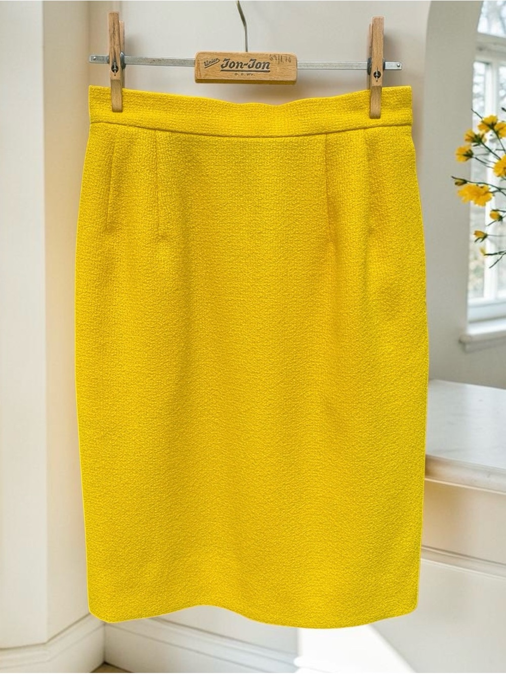 Vintage YSL Yves Saint Laurent Canary Yellow Pencil Skirt Sz M